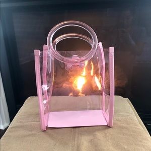 Pink, clear vinyl makeup/accessories bag